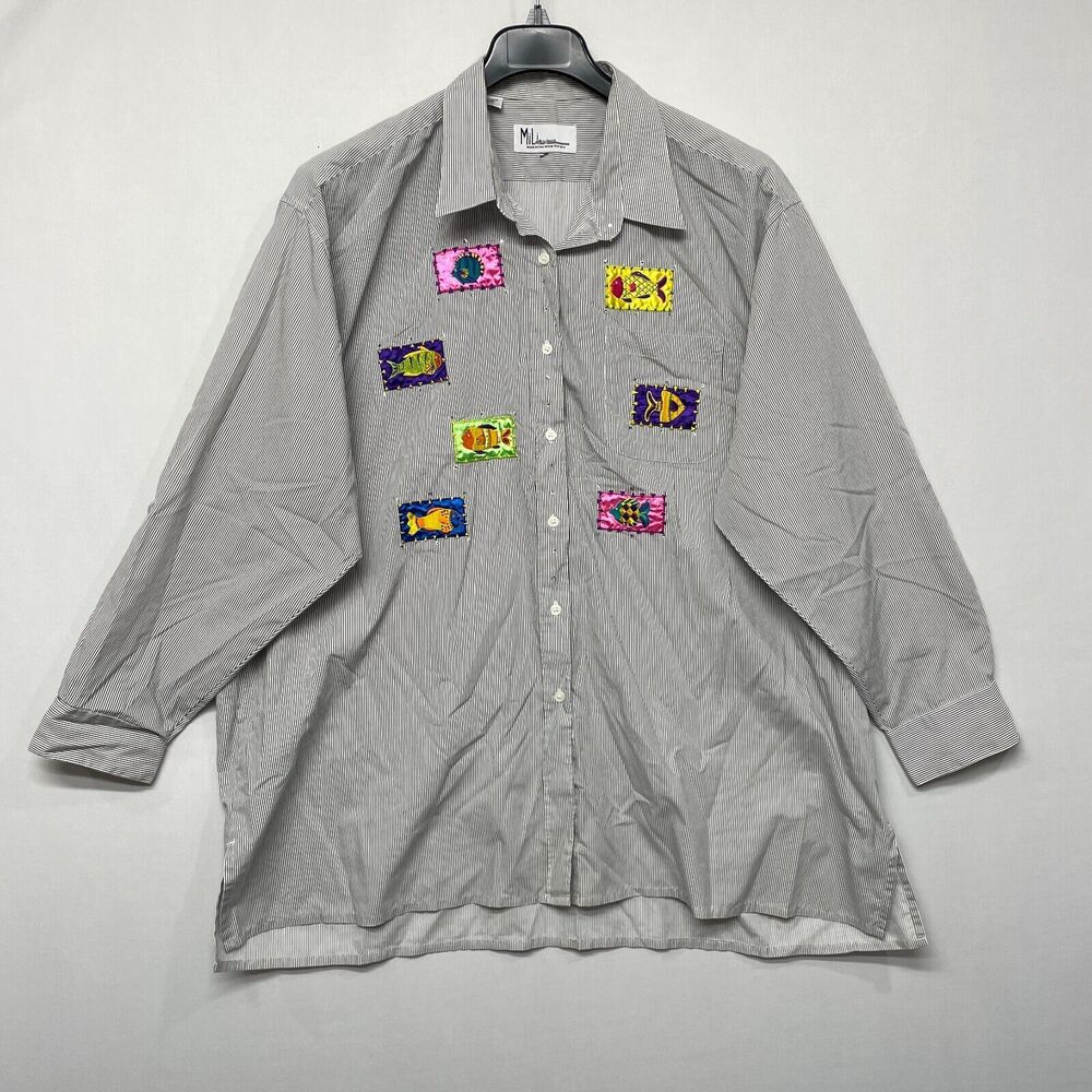 Mili Designs Women Blouse Top Button Shirt Size 2X or 3X Fish Theme B333 -30